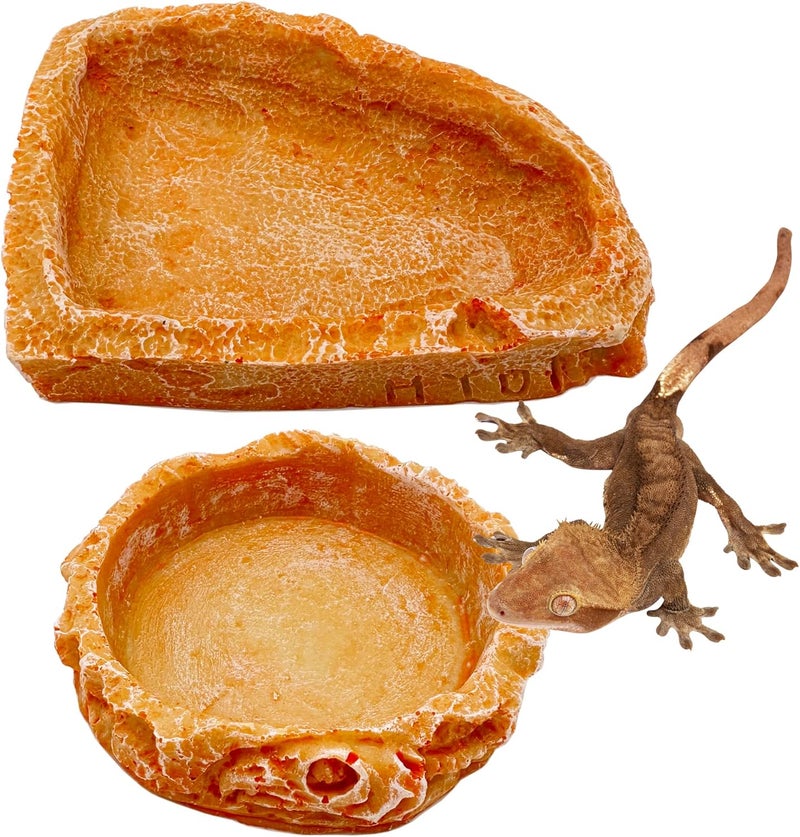 CATENEED Reptile Water Dish Food Bowl Bearded Dragon Bowls, 2 Pack Reptile Food Bowl for Hermit Crab Bearded Dragon Lizard Gecko Frog Tortoise - Image 1